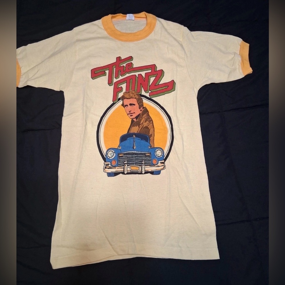 Vintage The Fonz 80s Shirt Adult Small Yellow Distressed Short Sleeve